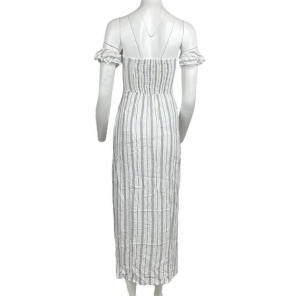 Off The Shoulder Striped Maxi Dress White/Black - Picture 3 of 3
